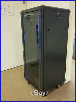 Used 27U Rackmount Server Rack Enclosure Computer Cabinet, Glass Front Door