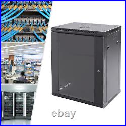 Wall Mount Server Cabinet Rack Enclosure With Glass Front Panel Black 15U Series