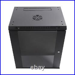 Wall Mount Server Cabinet Rack Enclosure With Glass Front Panel Black 15U Series