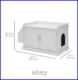 Wooden Cabinet Cat Litter Box Enclosure & Side Table with Magazine Rack Large -BC